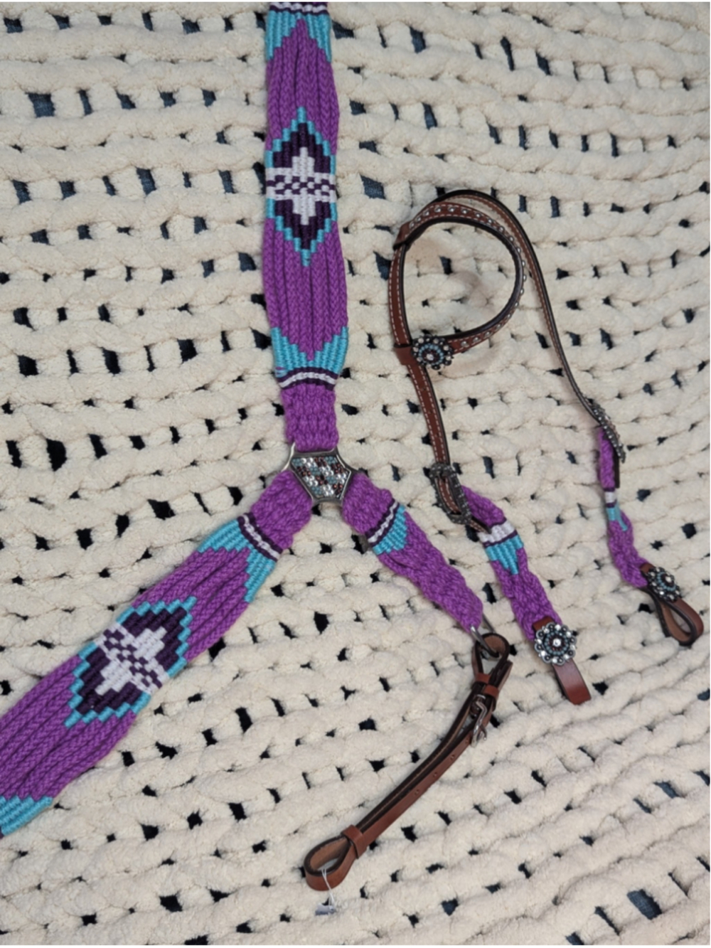 NEW Violet Mohair Headstall Breast Collar Tack Set